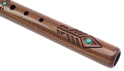 Indianerflöte Golden Eagle Nussbaum mit Türkisen in fis' - Detail - Copyright STEINKLANG